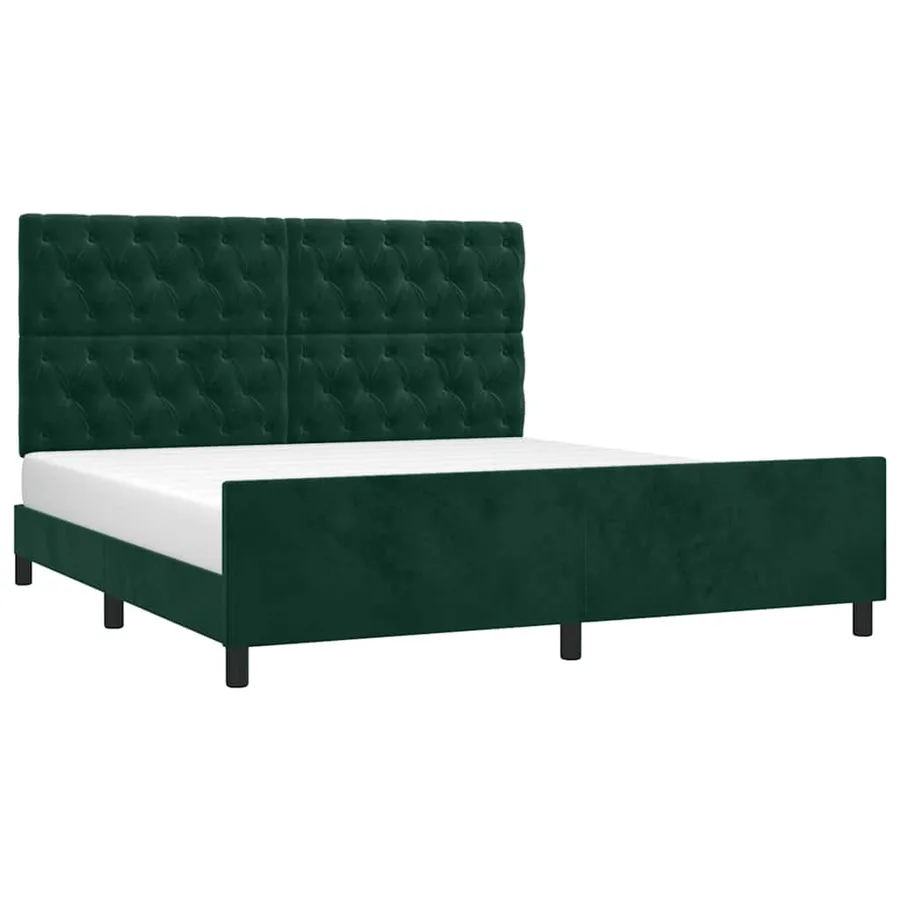 Cadre de lit sans matelas vert foncé 160x200 cm velours - 3