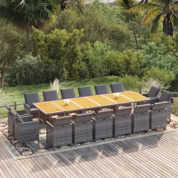 Ensemble à manger de jardin coussins 17 pcs Résine tressée Gris