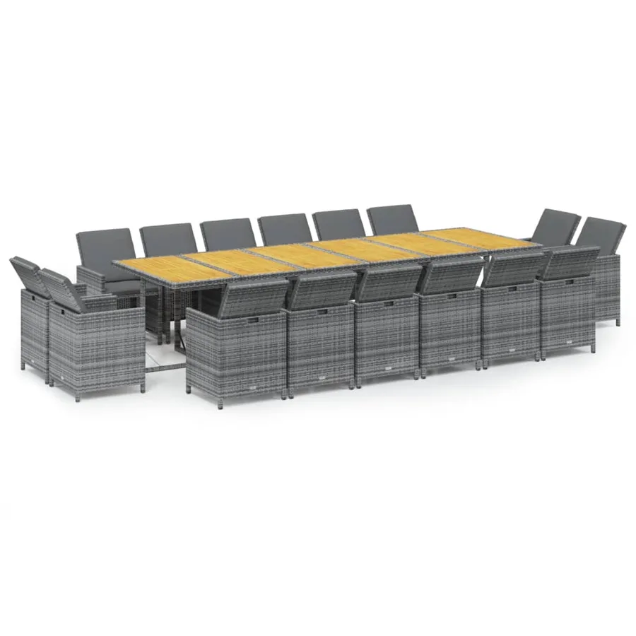 Ensemble à manger de jardin coussins 17 pcs Résine tressée Gris - 2