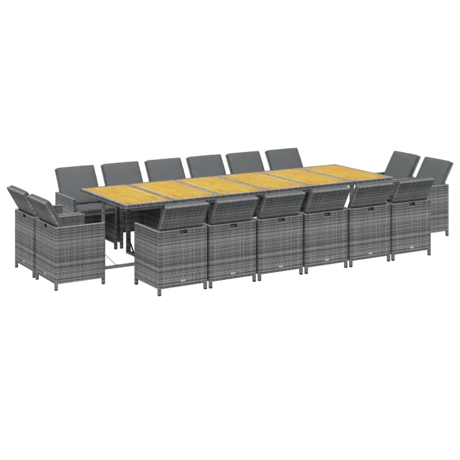 Ensemble à manger de jardin coussins 17 pcs Résine tressée Gris - 3