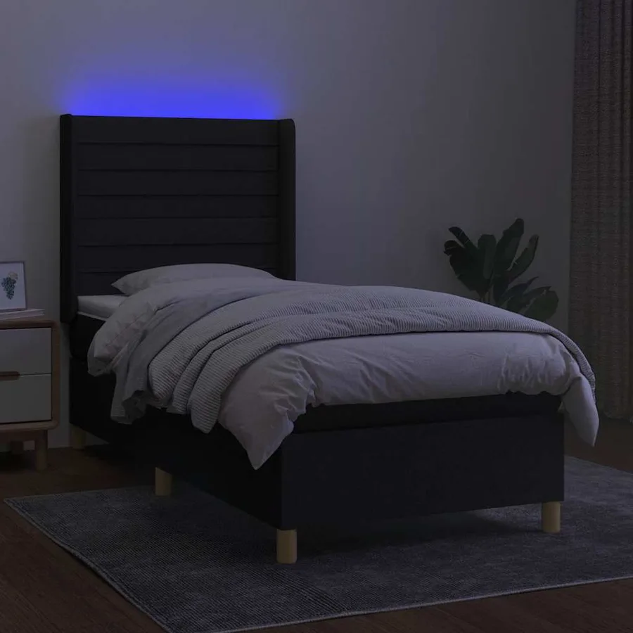 Sommier à lattes de lit matelas et LED Noir 90x200 cm Tissu - 3