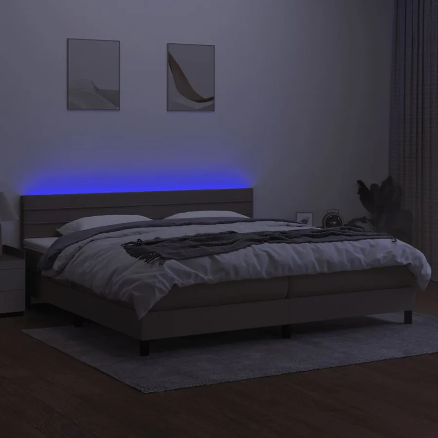 Sommier à lattes de lit et matelas et LED Taupe 200x200cm Tissu - 4