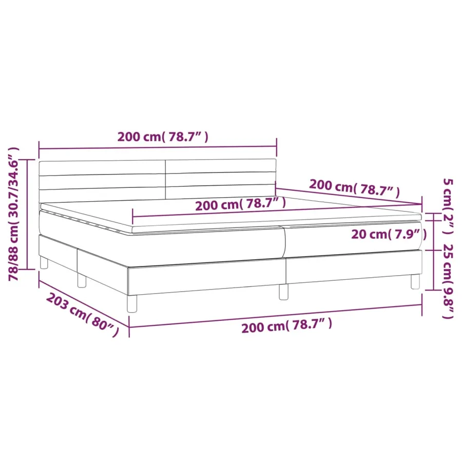 Sommier à lattes de lit et matelas et LED Taupe 200x200cm Tissu - 8