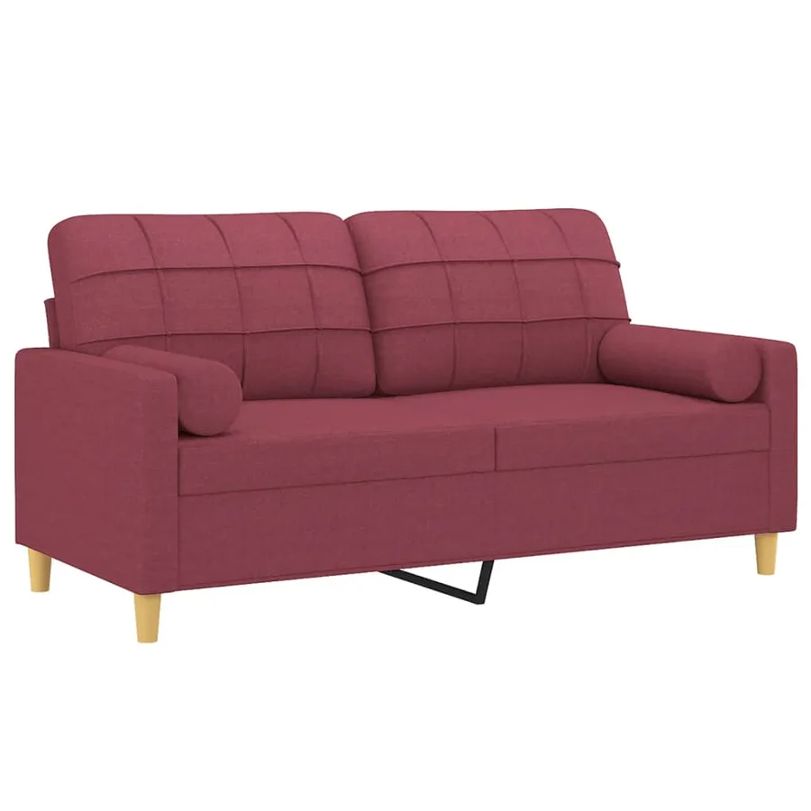 Canapé 2 places avec oreillers bordeaux 140 cm tissu - 3