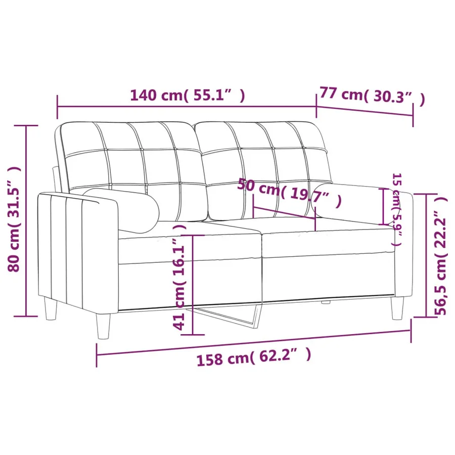 Canapé 2 places avec oreillers bordeaux 140 cm tissu - 8