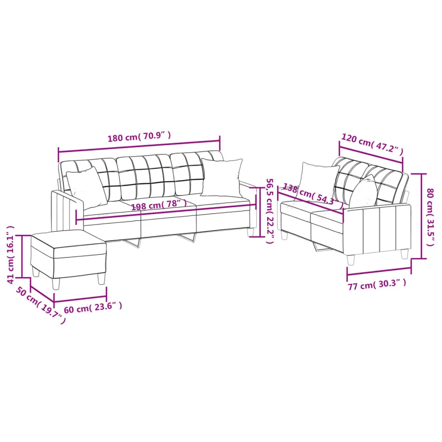 Ensemble de canapés 3 pcs avec coussins noir similicuir - 11