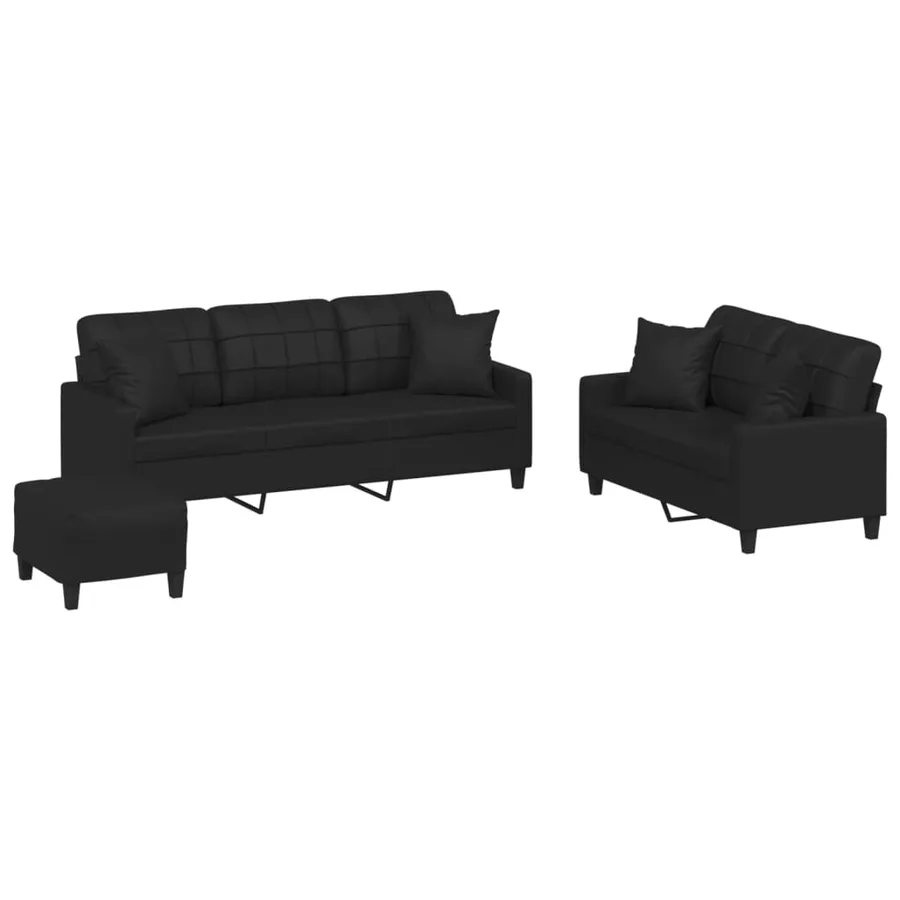 Ensemble de canapés 3 pcs avec coussins noir similicuir - 2