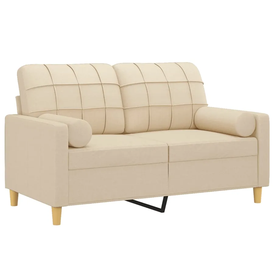 Canapé 2 places avec oreillers décoratifs crème 120 cm tissu - 3