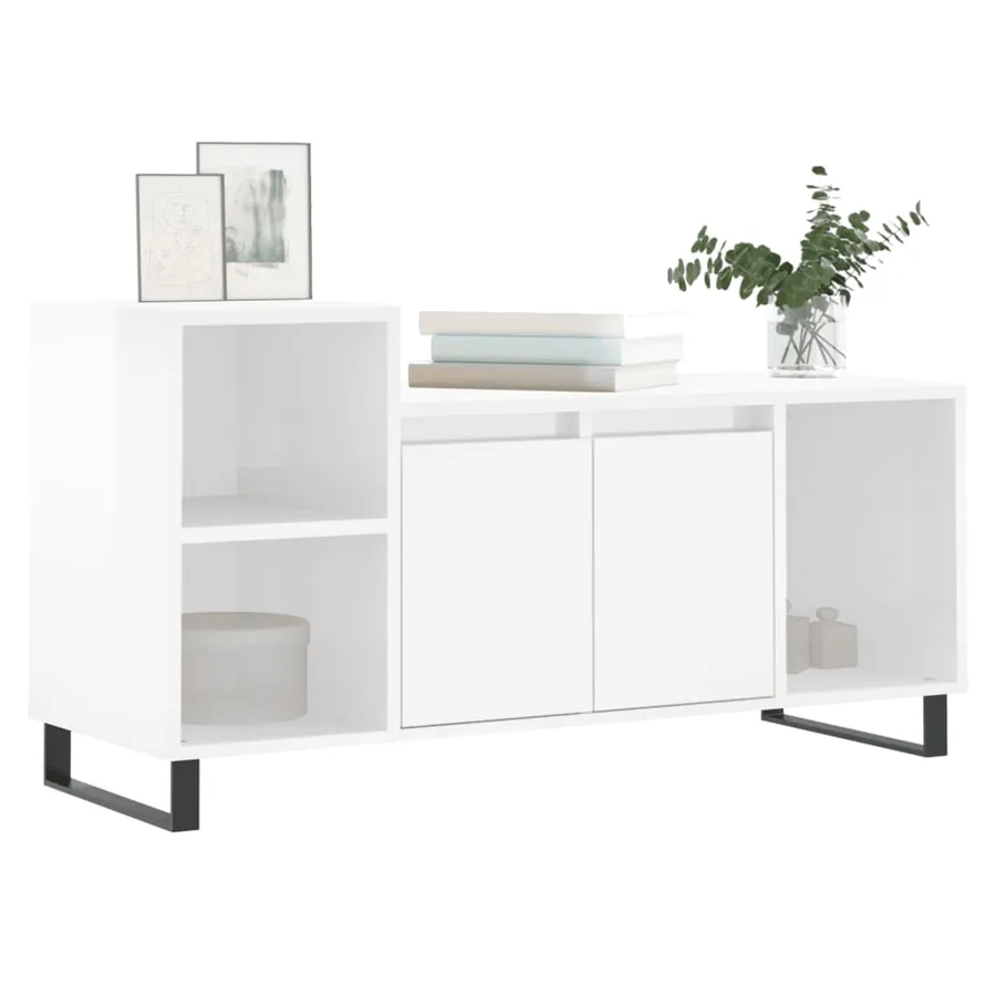 Meuble TV Blanc brillant 100x35x55 cm Bois d'ingénierie - 3