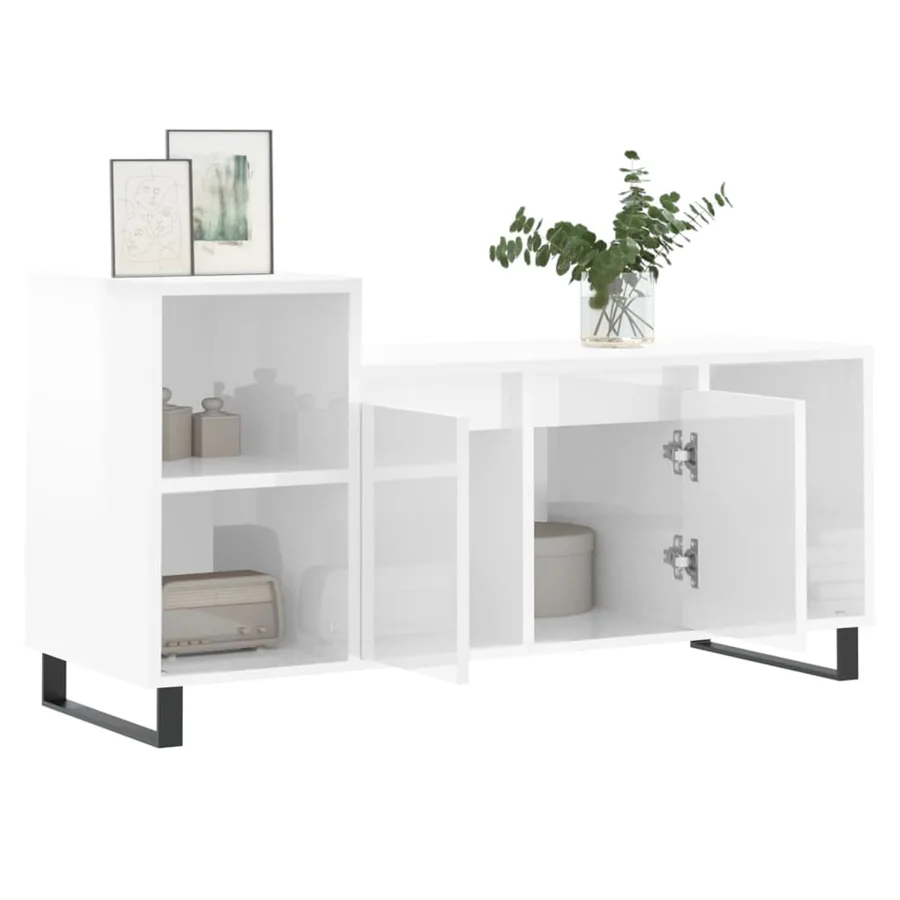 Meuble TV Blanc brillant 100x35x55 cm Bois d'ingénierie - 4