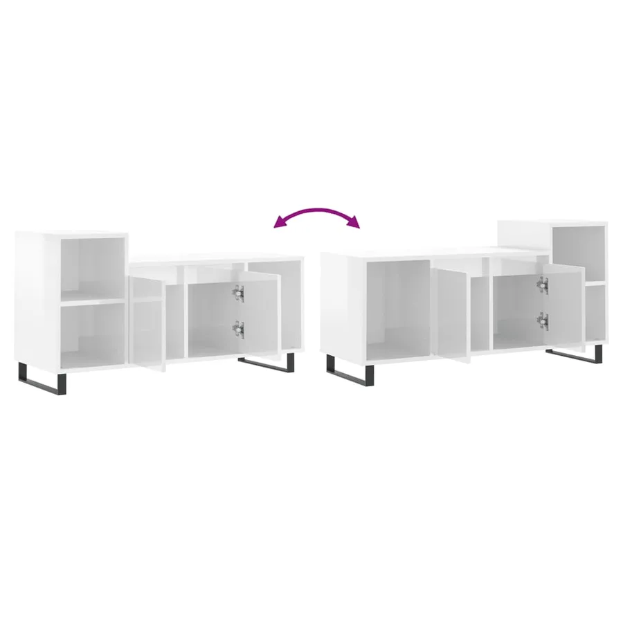Meuble TV Blanc brillant 100x35x55 cm Bois d'ingénierie - 9