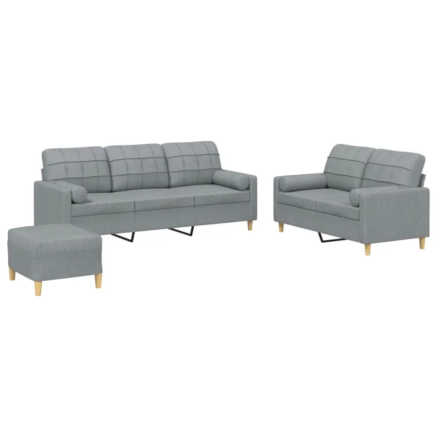 Ensemble de canapés 3 pcs coussins gris clair tissu - 2