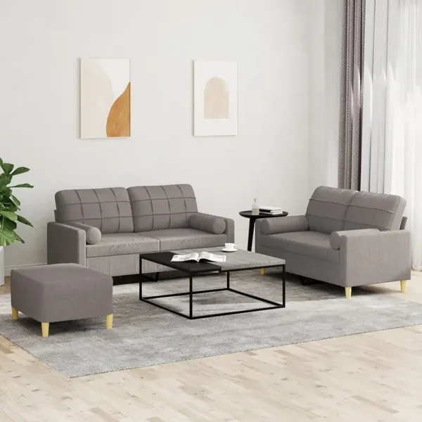 Ensemble de canapés 3 pcs avec coussins taupe tissu