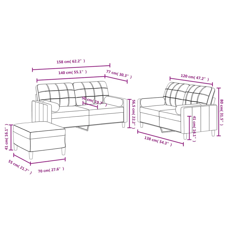 Ensemble de canapés 3 pcs avec coussins taupe tissu - 10