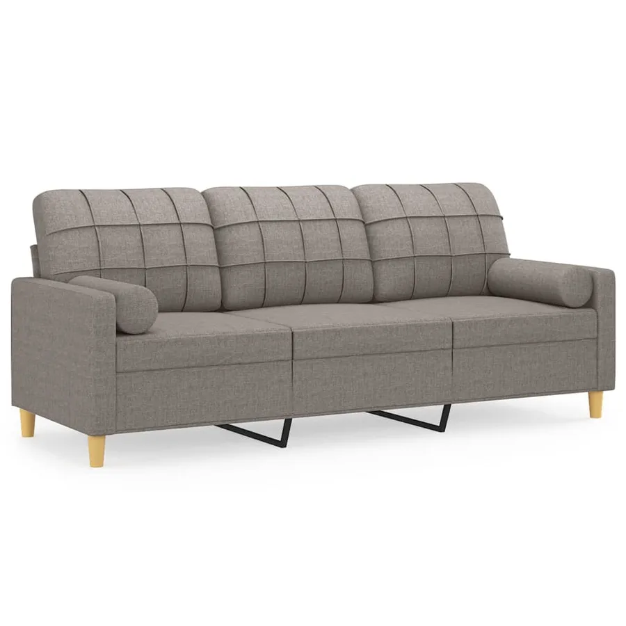 Canapé 3 places avec oreillers décoratifs taupe 180 cm tissu - 2