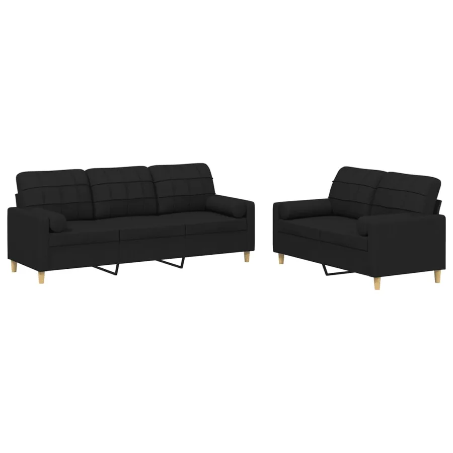 Ensemble de canapés 2 pcs avec coussins noir tissu - 2