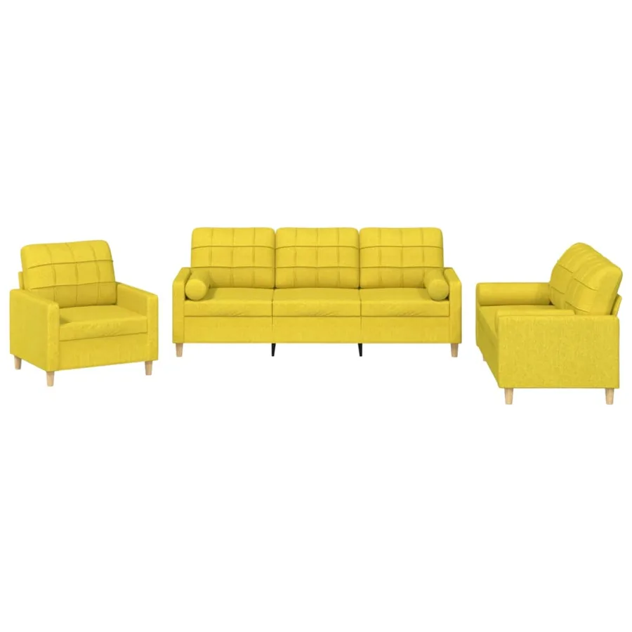 Ensemble de canapés 3 pcs avec coussins jaune clair tissu - 2