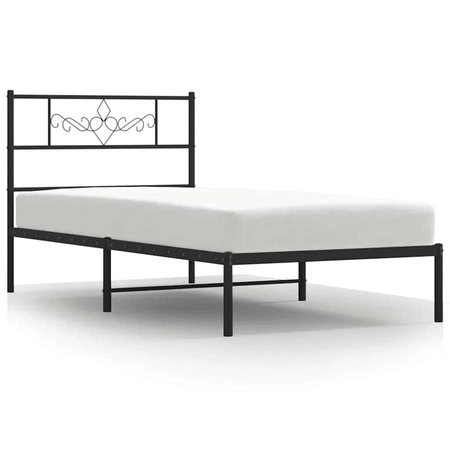 Cadre de lit métal sans matelas avec tête de lit noir 100x190cm - 2