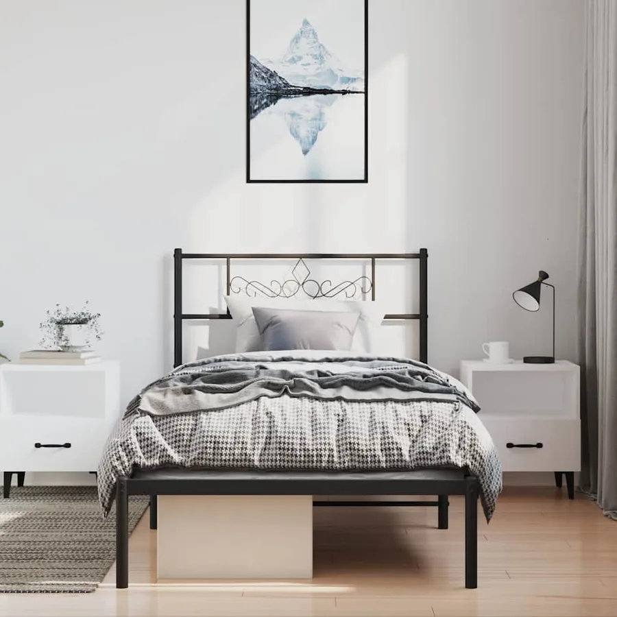 Cadre de lit métal sans matelas avec tête de lit noir 100x190cm - 4