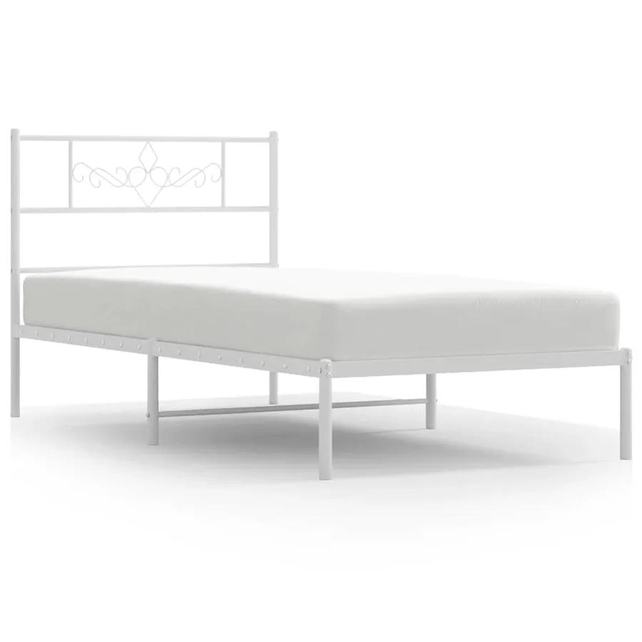 Cadre de lit métal sans matelas et tête de lit blanc 100x200 cm - 2