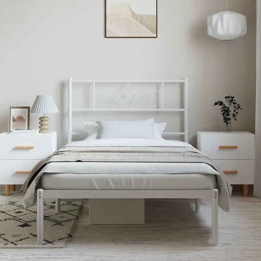 Cadre de lit métal sans matelas et tête de lit blanc 100x200 cm - 4