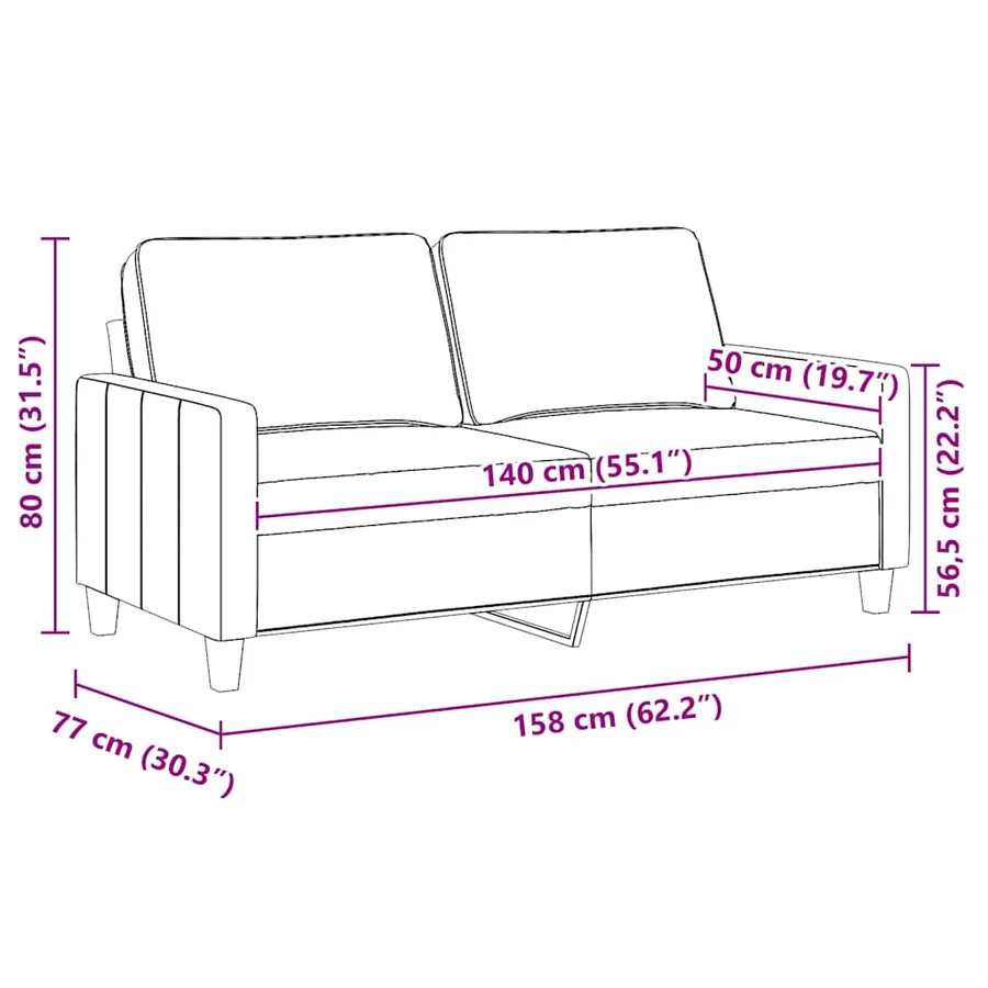 Canapé à 2 places Crème 140 cm Tissu - 9