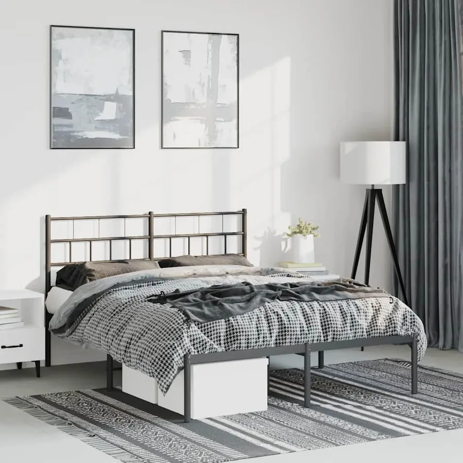 Cadre de lit métal sans matelas avec tête de lit noir 150x200cm