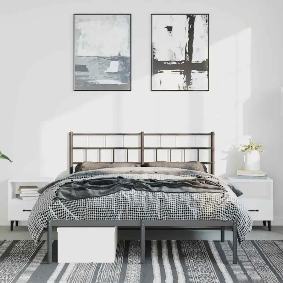 Cadre de lit métal sans matelas avec tête de lit noir 150x200cm - 4