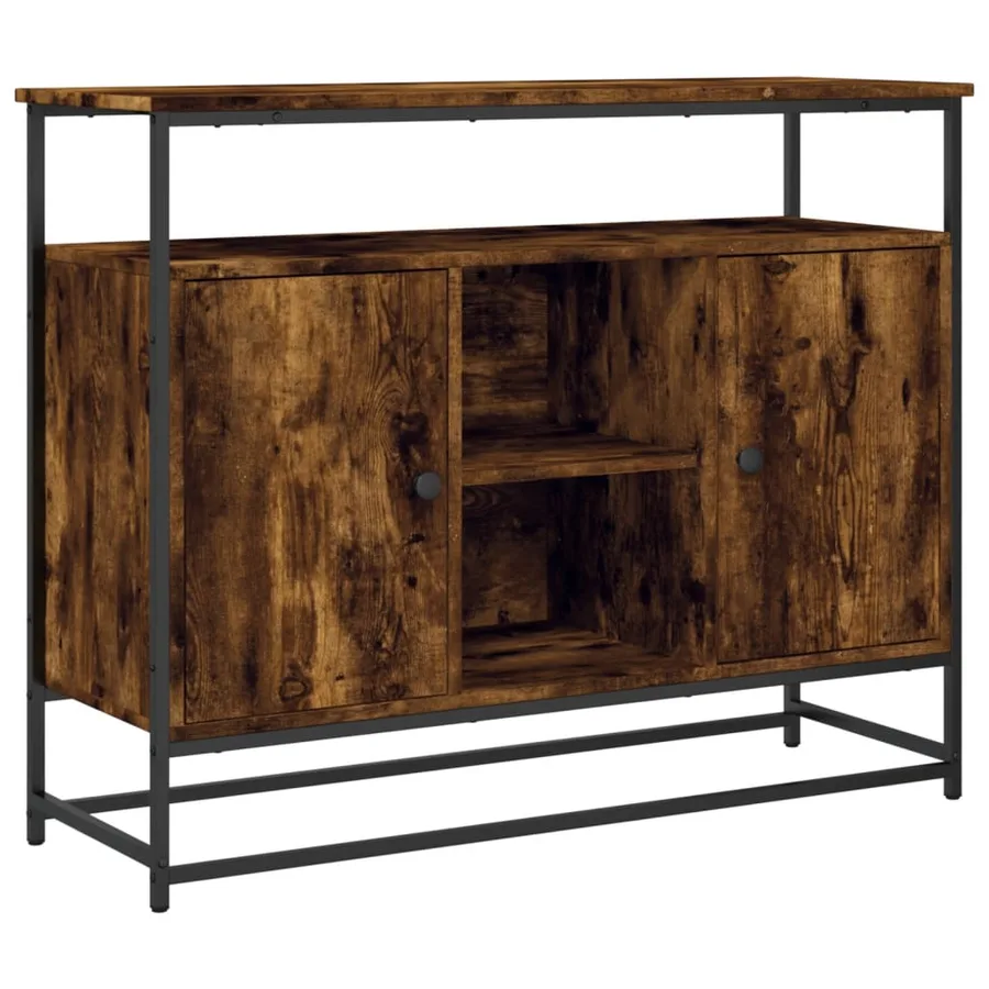 Buffet chêne fumé 100x35x80 cm bois d'ingénierie - 2