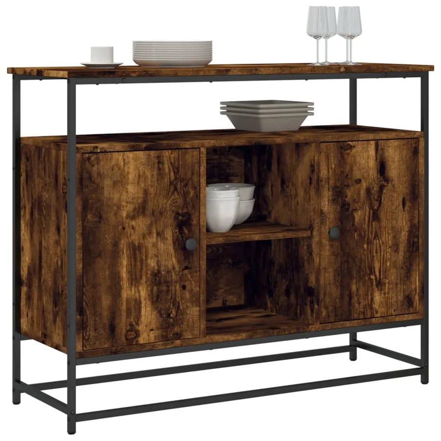 Buffet chêne fumé 100x35x80 cm bois d'ingénierie - 3