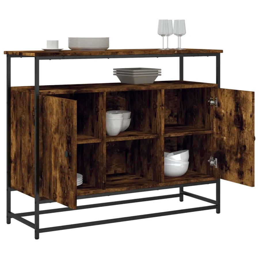 Buffet chêne fumé 100x35x80 cm bois d'ingénierie - 4