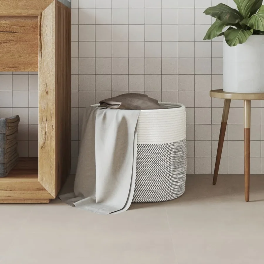 Panier de rangement gris et blanc Ø40x35 cm coton - 3