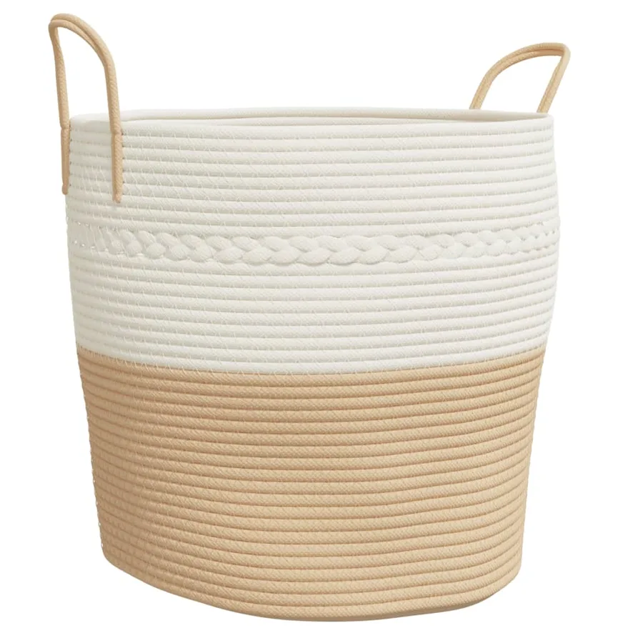 Panier de rangement beige et blanc Ø43x38 cm coton - 2