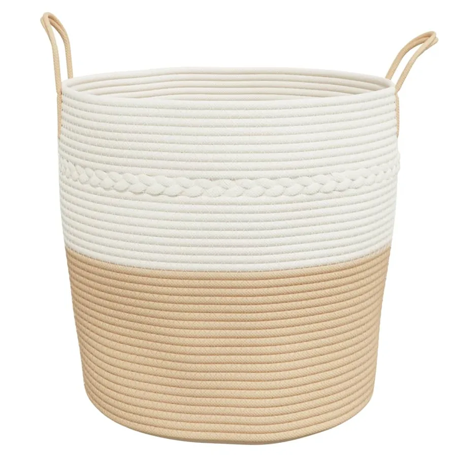 Panier de rangement beige et blanc Ø43x38 cm coton - 4
