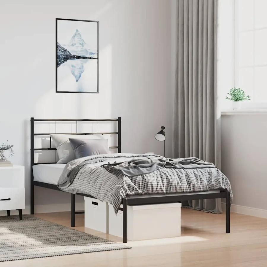 Cadre de lit métal sans matelas avec tête de lit noir 100x200cm