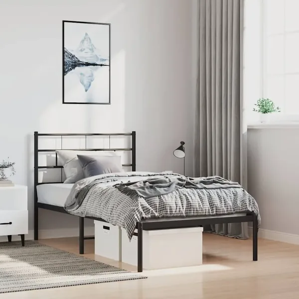 Cadre de lit métal sans matelas avec tête de lit noir 100x200cm
