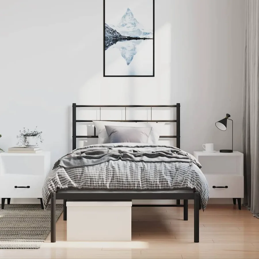 Cadre de lit métal sans matelas avec tête de lit noir 100x200cm - 4