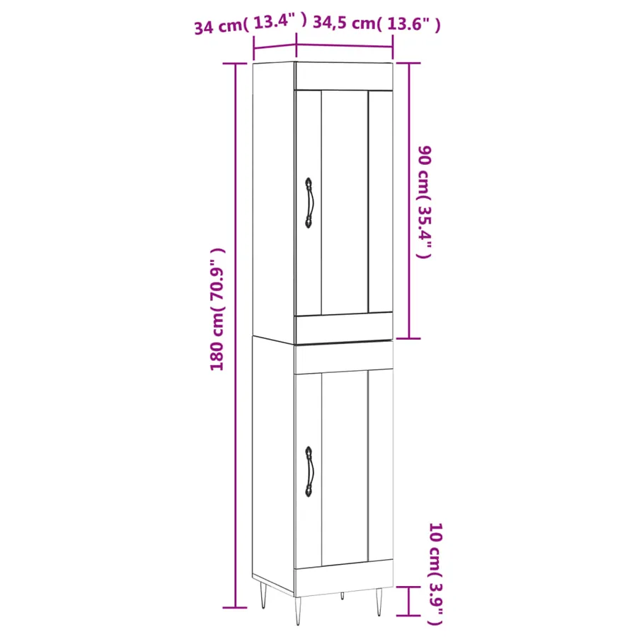 Buffet haut Sonoma gris 34,5x34x180 cm Bois d'ingénierie - 13