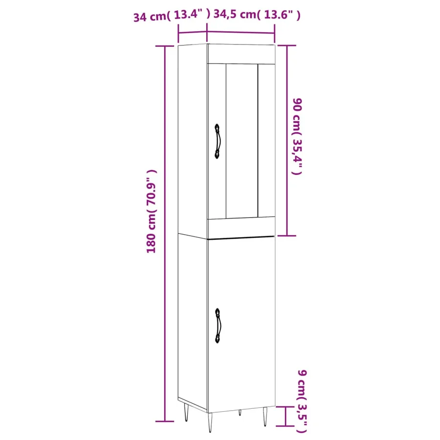 Buffet haut Chêne sonoma 34,5x34x180 cm Bois d'ingénierie - 13