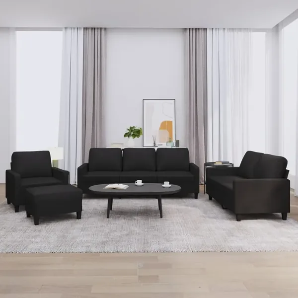 Ensemble de canapés 4 pcs avec coussins Noir Similicuir