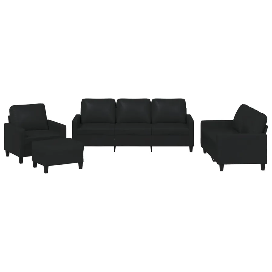 Ensemble de canapés 4 pcs avec coussins Noir Similicuir - 2