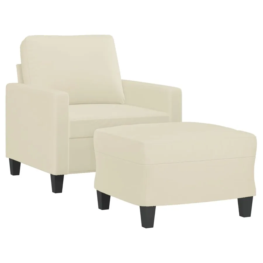 Fauteuil avec repose-pied Crème 60 cm Similicuir - 3