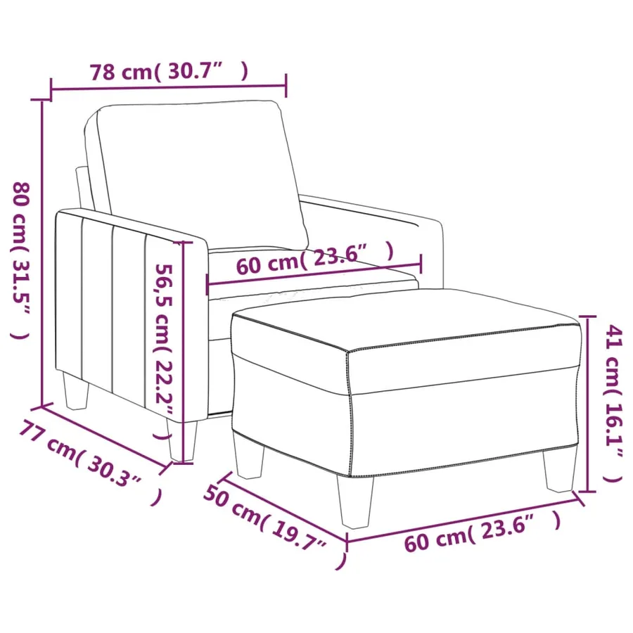 Fauteuil avec repose-pied Crème 60 cm Similicuir - 7