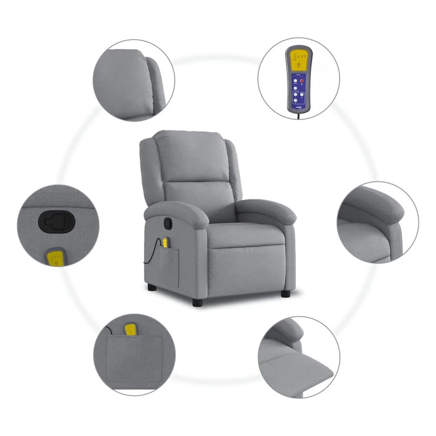 Fauteuil de massage inclinable Gris clair Tissu - 8