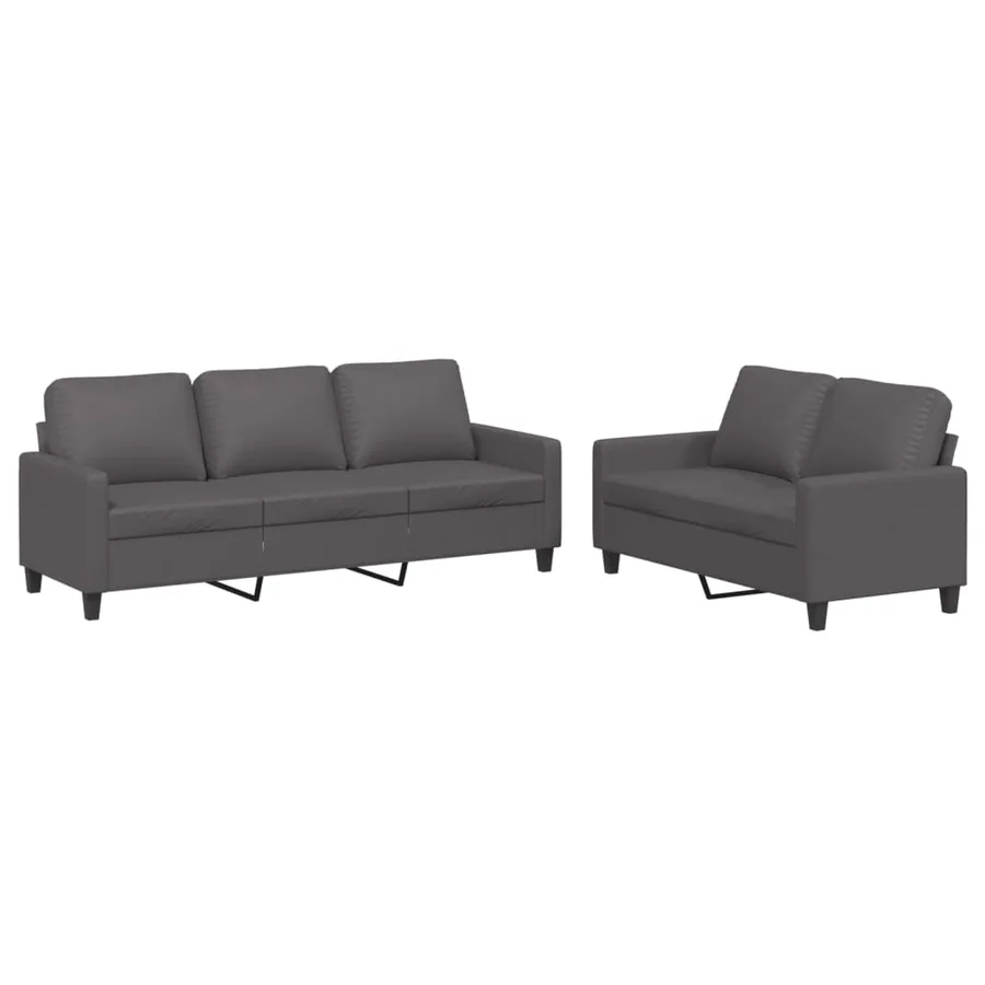 Ensemble de canapés 2 pcs avec coussins Gris Similicuir - 2