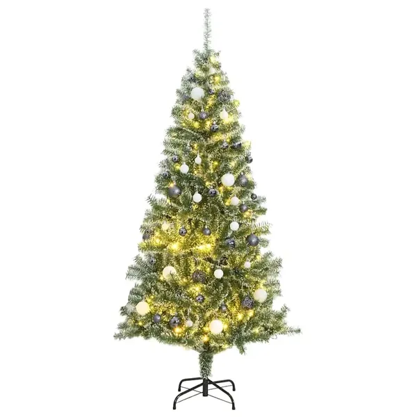 Sapin de Noël artificiel 300 LED&boules&neige floquée 240 cm