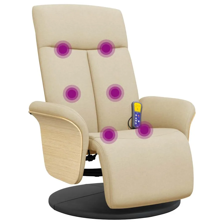 Fauteuil inclinable de massage avec repose-pieds crème tissu - 2