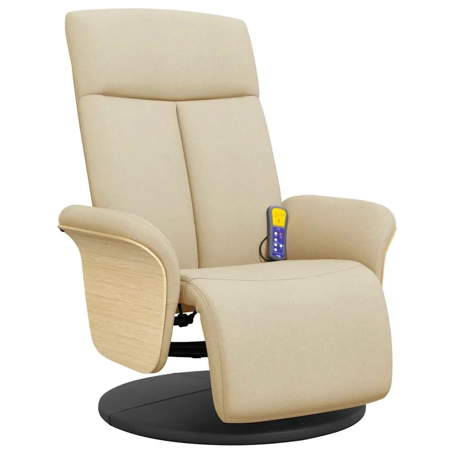 Fauteuil inclinable de massage avec repose-pieds crème tissu - 3