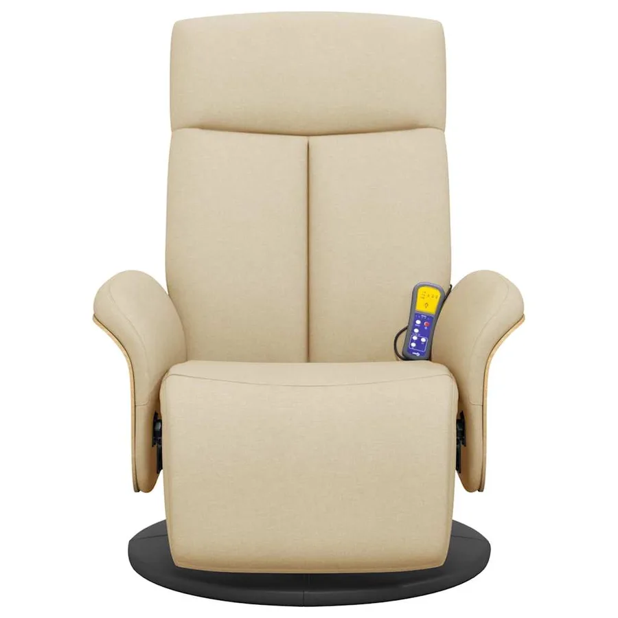 Fauteuil inclinable de massage avec repose-pieds crème tissu - 4