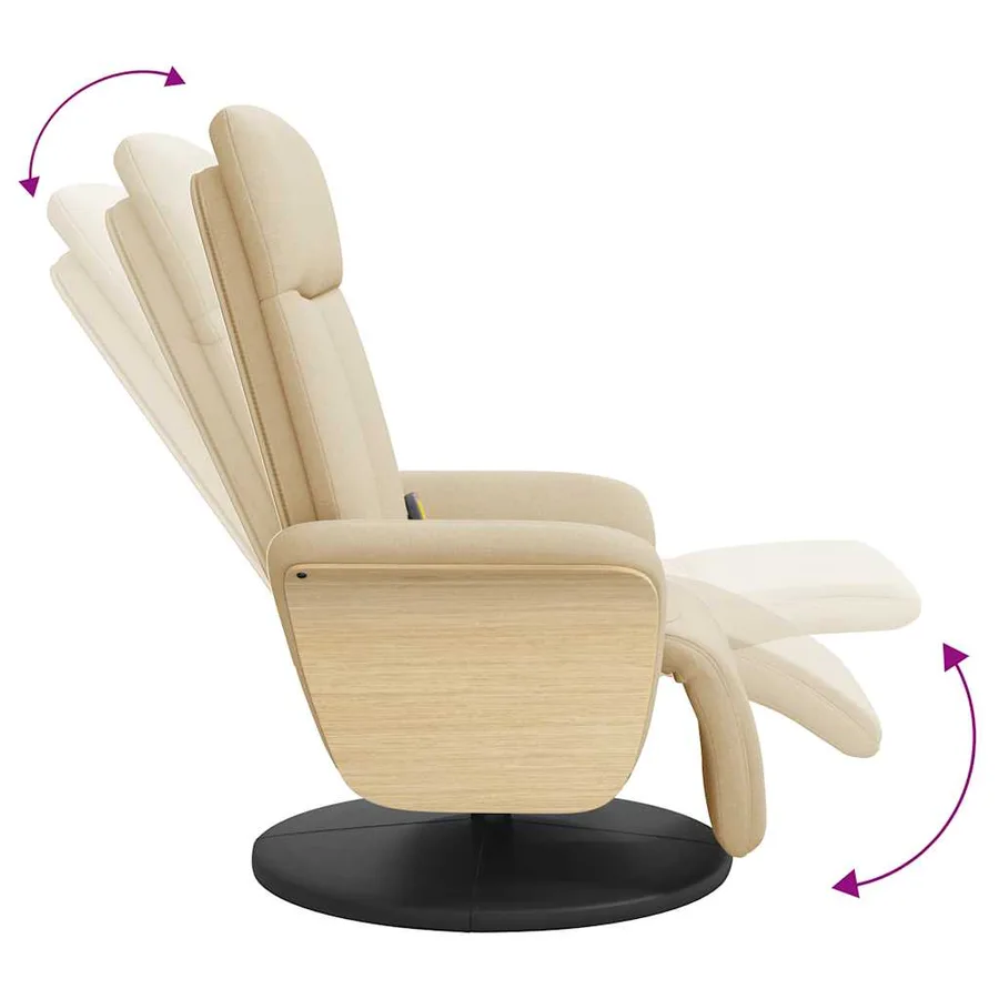 Fauteuil inclinable de massage avec repose-pieds crème tissu - 7